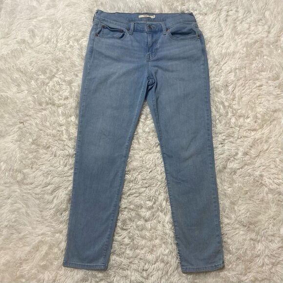 Levis Boyfriend Skinny Jeans Light Blue Denim Size 28 x 30 Stretchy Measures 32x - Picture 1 of 11